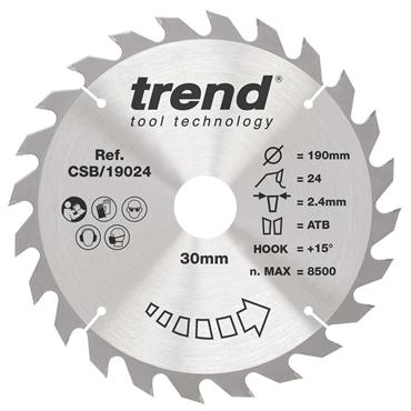 Trend Craft Saw Blade Crosscut - 190mm x 24Teeth x 30mm Thin - CSB/CC19024