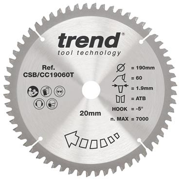 Trend Craft Crosscut Saw Blade - 190mmD x 60T x 20B x 1.9Kerf - CSB/CC19060T