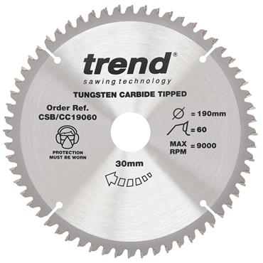 Trend Craft Saw Blade Crosscut - 190mm x 60 Teeth x 30mm Thin - CSB/CC19060