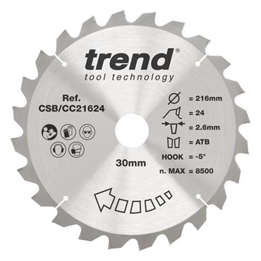 Trend Wood Mitre Saw Blade 216mm x 30mm x 24T - CSB/CC21624