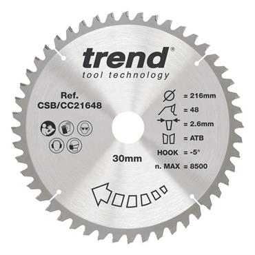 Trend Wood Mitre Saw Blade 216mm x 30mm x 48T - CSB/CC21648