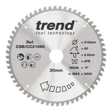 Trend Wood Mitre Saw Blade 216mm x 30mm x 60T - CSB/CC21660