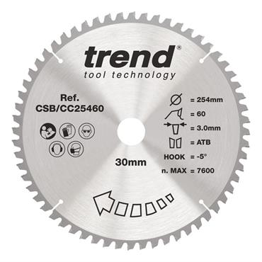 Trend Wood Mitre Saw Blade 254mm x 30mm x 60T - CSB/CC25460