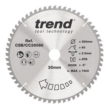 Trend Wood Mitre Saw Blade 260mm x 30mm x 60T - CSB/CC26060