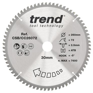 Trend Craft Saw Blade Crosscut - 260mm x 72 Teeth x 30mm Thin - CSB/CC26072