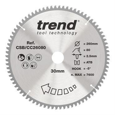 Trend Wood Mitre Saw Blade 260mm x 30mm x 80T - CSB/CC26080