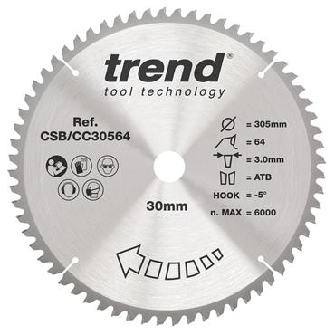 Trend Craft Saw Blade Crosscut - 305mm x 64 Teeth x 30mm Thin - CSB/CC30564