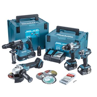 Makita DLX4195JX1 - 18v Combo Kit LXT - Combi Drill | A. Grinder | R. Hammer | I. Driver - 4pc