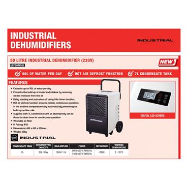 Jefferson P-JEFDHM50L - Indistrial Dehumidifier - 220v - 50L/90L