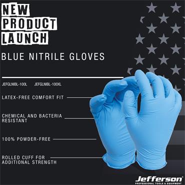 Jefferson P-JEFGLNIBL-100L- Blue Nitrile Gloves - Box Of 100 - Sizes -