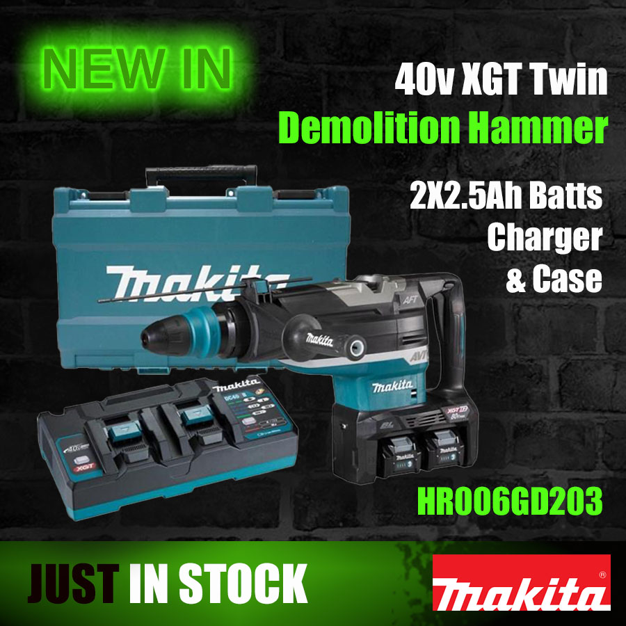 Makita HR006GD203 - 40v XGT Twin - Demolition Hammer - 2X2.5Ah Batts, Charger & Case