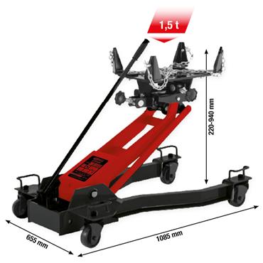 Transmission jack with adjustable pickup plate, 1.5 ton 160.1335