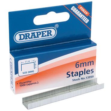 DRAPER 6MM STAPLES BOX 1000 LIGHT DUTY