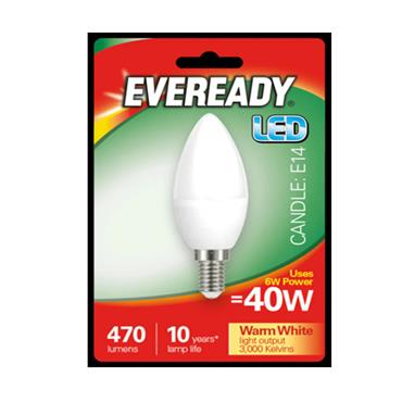 EVEREADY 6W (40W) E14  LED CANDLE 470 LUMENS