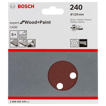 BOSCH SANDING DISCS 125MM P240 (PK 5)