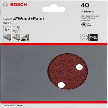 BOSCH SANDING DISCS VELCRO  150MM P40 (PK 5)