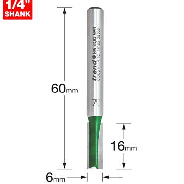Trend 3/2X1/4TC Two-Flute Straight Router Cutter ? 6mm Diameter 16mm Cutting Length 1/4" Shank