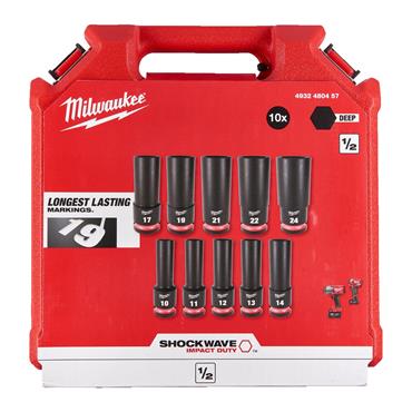 MILWAUKEE SHOCKWAVE 1/2" IMPACT SOCKET DEEP 10PC