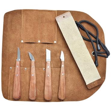 BEBER CHIP CARVING SET IN LEATHER ROLL 4 PIECE