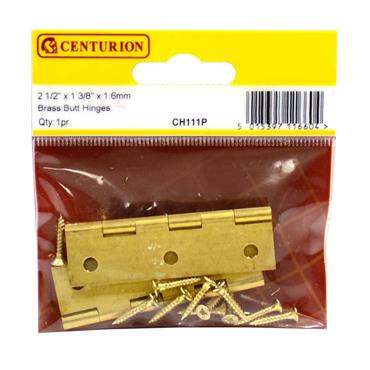 CENTURION BUTT HINGES SOLID BRASS 2 1/2" PAIR 63MM