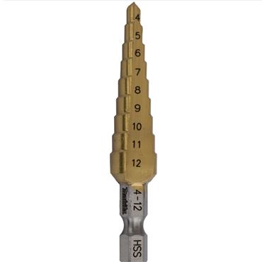 Makita Step Drill Tin 4-12mm 40113 Hex Shank