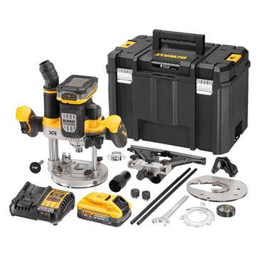 DeWalt DCW620H2 18V XR Cordless Router – 1/2" Collet, 2 x 5.0Ah Powerstack Batteries, TSTAK Kit