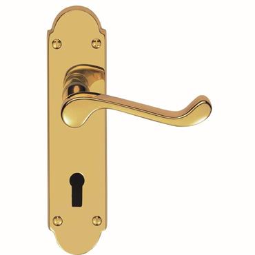Carlisle Brass Oakley DL168 Lever Lock Door Handles on Backplate ? Polished Brass 170 ? 42mm Pair