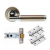 Carlisle Brass Belas Lever on Rose Door Pack ? Lock Escutcheons & 3 Hinges ? Satin Nickel/Polished C