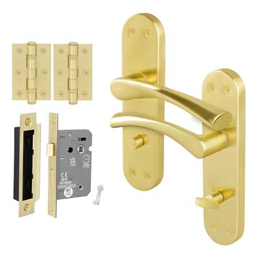Carlisle Brass Grantham DP32PBX452EBSB WC Bathroom Lever Door Pack with Lock & Hinges ? Electro/Sati