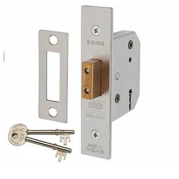 UNION MORTICE DEADLOCK 3-LEVER 2.1/2" SATIN CHROME