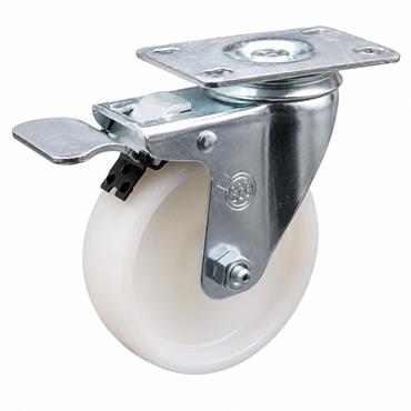 PLATE CASTOR 4" SWIVEL&BRAKE NYLON 360KG/4