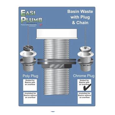 EASI PLUMB SLOTTED BASIN WASTE 1 1/4IN PLUG&CHAIN