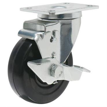 PLATE CASTOR 4"SWIVEL & BRAKE RUBBER TYRE 210KG/4