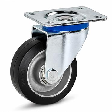 PLATE CASTOR 4" RUBBER TYRE  SWIVEL 210KG/4