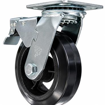 PLATE CASTOR 6" SWIVEL&BRAKE RUBBER TYRE 390KG/4