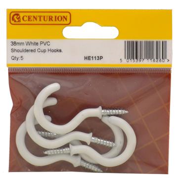 Centurion White Cup Hooks 38mm (1/1/2) Pk5