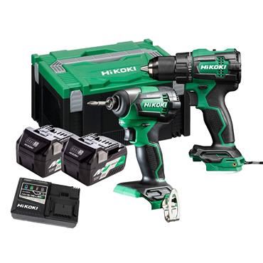 HiKOKI KC18DEJAZ 18V Brushless Combi Drill & Impact Driver Twin Kit with 2 ? 5.0Ah MultiVolt Batteri