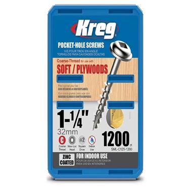 KREG SCREWS POCKET HOLE COARSE 1.1/4" (BX 1200)