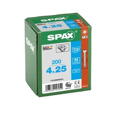 SPAX WOOD SCREWS 4MM (BX 200) STAINLESS STEEL