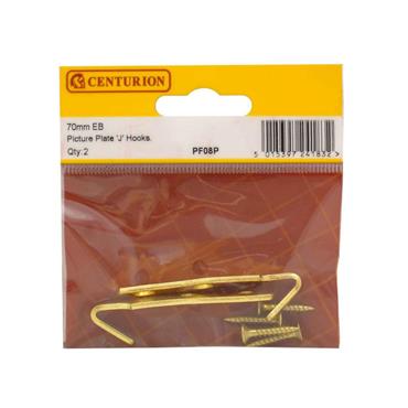 CENTURION J HOOKS BRASS 70MM (PK 2)