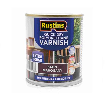 RUSTINS POLY VARNISH SATIN QUICK DRY 500ML MAHOGAN