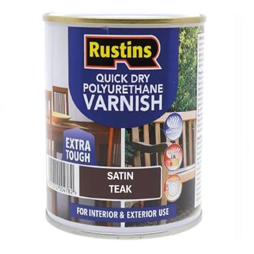 RUSTINS POLY VARNISH SATIN QUICK DRY 500ML TEAK