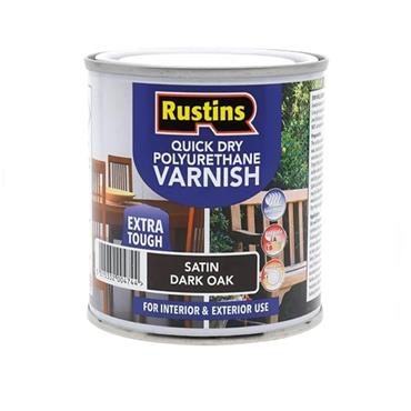 RUSTINS POLY VARNISH SATIN QUICK DRY 500ML DARKOAK