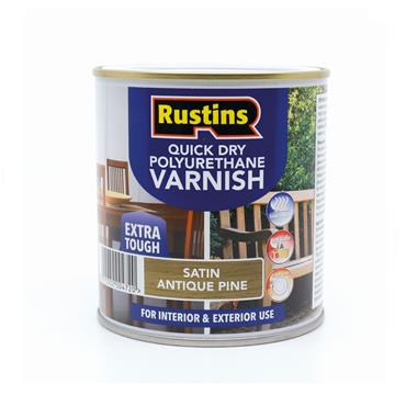 RUSTINS POLY VARNISH SATIN QUICK DRY 500ML PINE