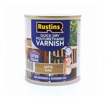 RUSTINS POLY VARNISH SATIN QUICK DRY 500ML OAK
