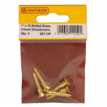 BRASS C/SUNK HEAD WOODSCREWS 1"X10  PKT5