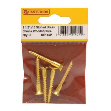 CENTURION SCREWS WOOD BRASS CSK10 x1 1/2" (PK 5)