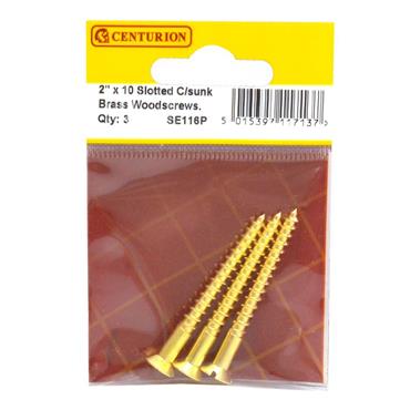 CENTURION SCREWS WOOD BRASS CSK10 x 2" (PK 5)