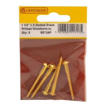 CENTURION BRASS WOODSCREWS 1 1/2"X8  PKT5