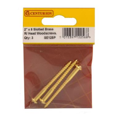 CENTURION BRASS WOODSCREWS 2"X8  PKT3